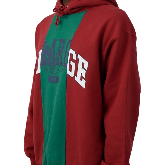 NWT XLARGE Patchwork Pullover Hoodie in Burgundy - Picture 2 of 3